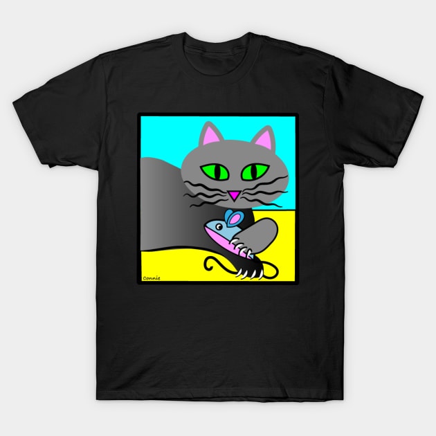 Grey Cat with Catnip Mouse T-Shirt by Designs by Connie